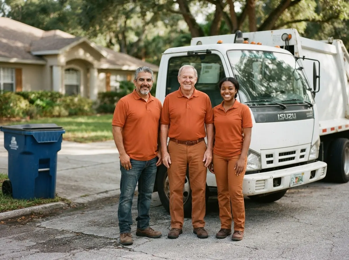 Cedar Lane Dumpster Rental garbage collection service team in Augustine, FL